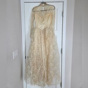 1954 Vintage Ivory Lace Wedding Dress